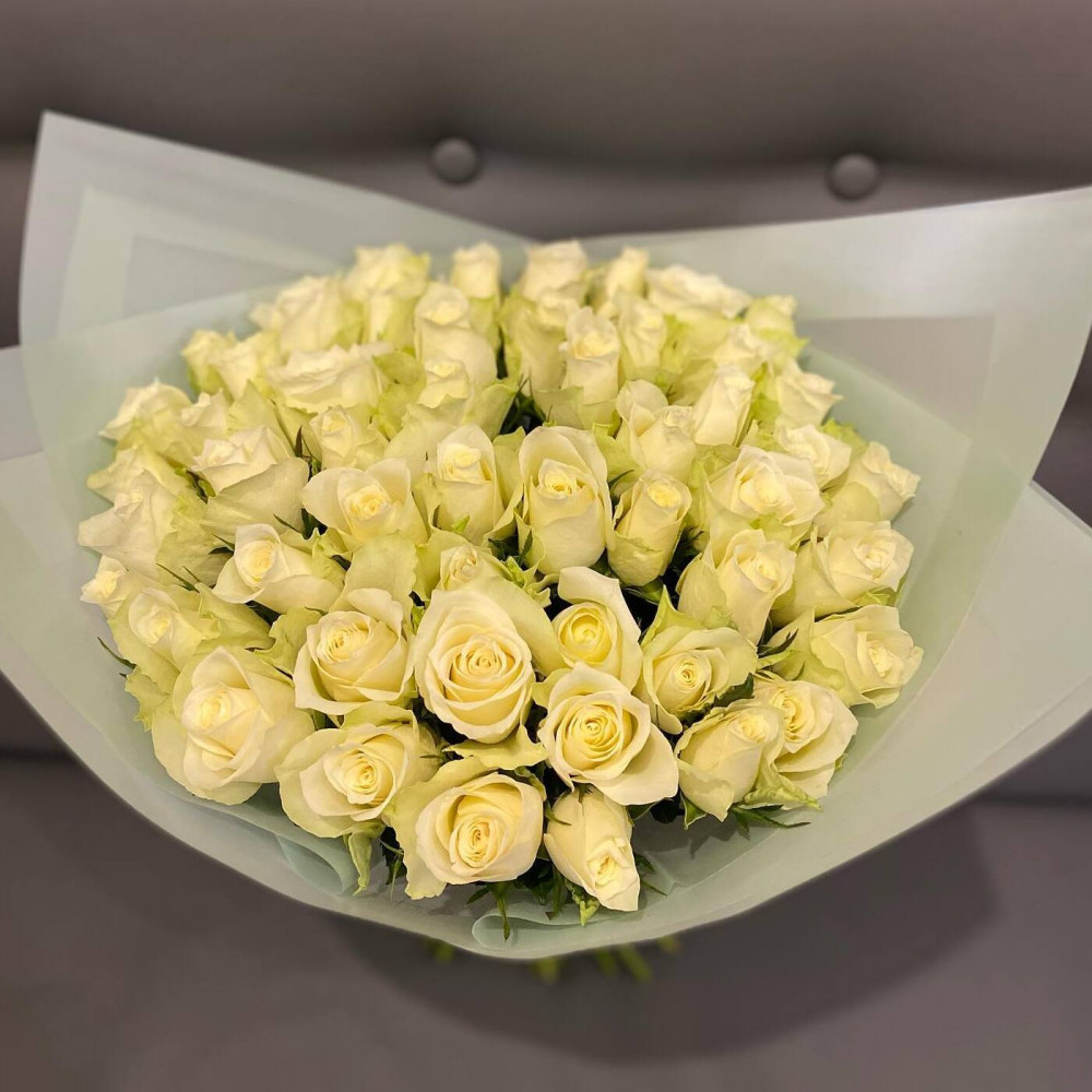 Букет цветов «Букет из 51 белой кенийской розы» - фото 3