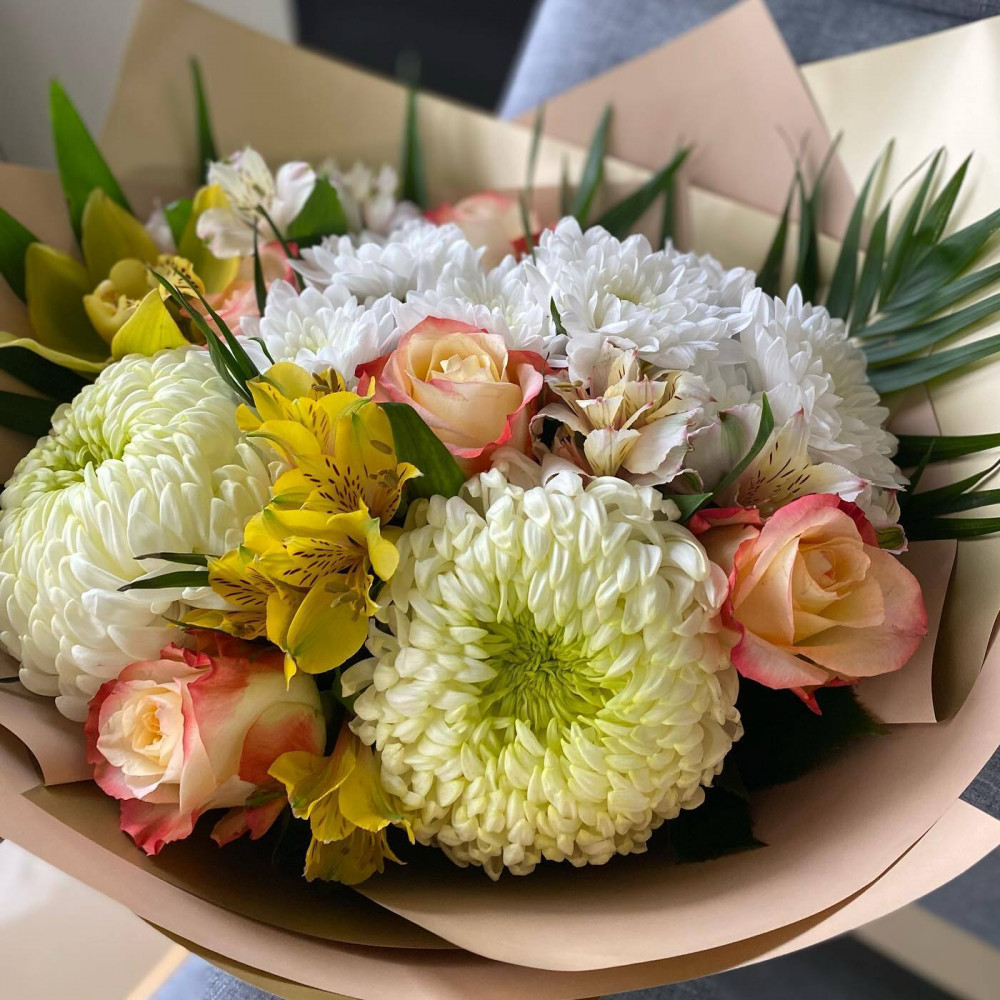 Букет цветов «Букет из георгин и хризантем» - фото 2