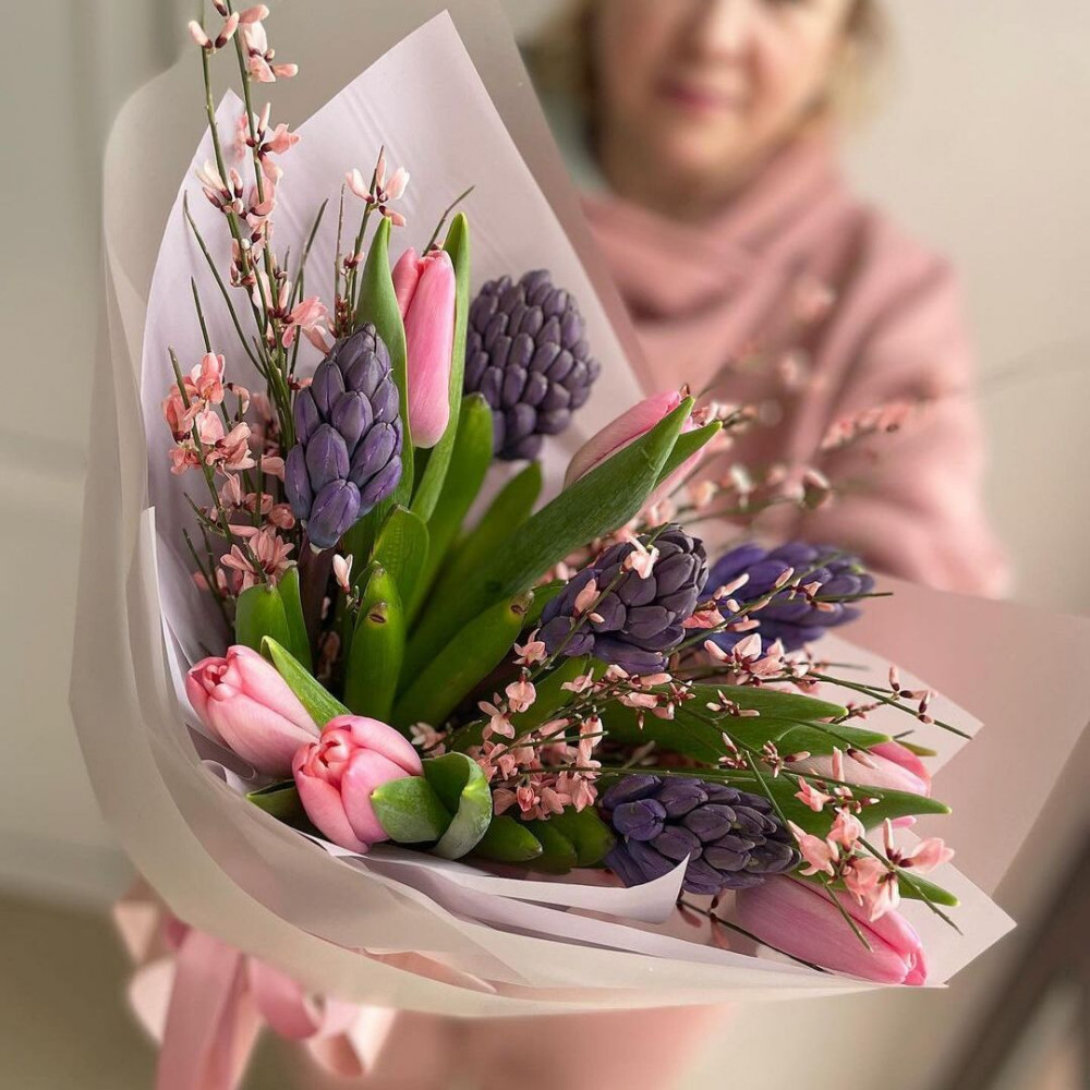 Букет цветов «Гиацинты и тюльпаны» - фото 2