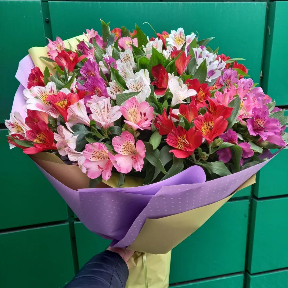 Букет цветов «Монобукет из разноцветной альстромерии»