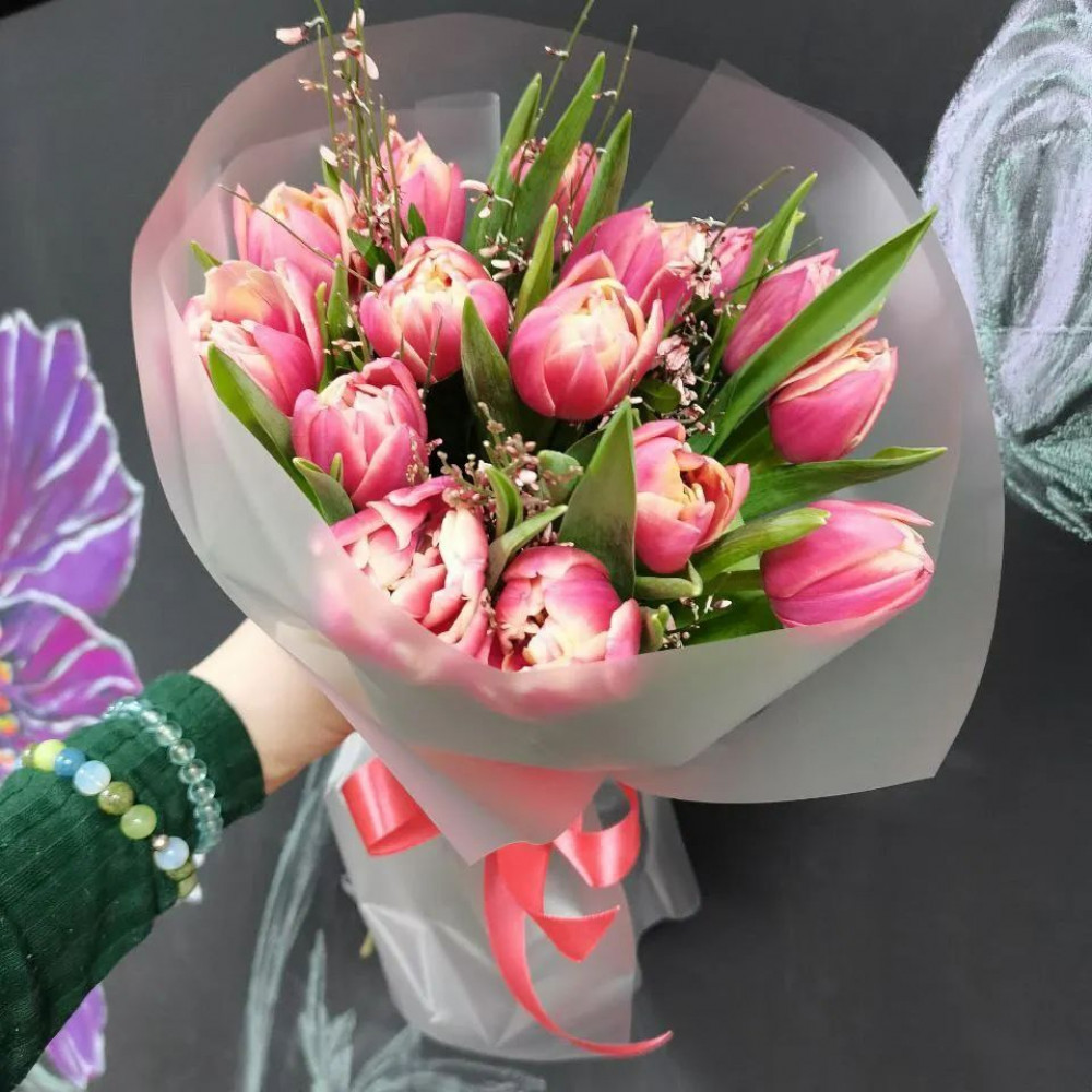 Букет цветов «Букет из розовых пионовидных тюльпанов»