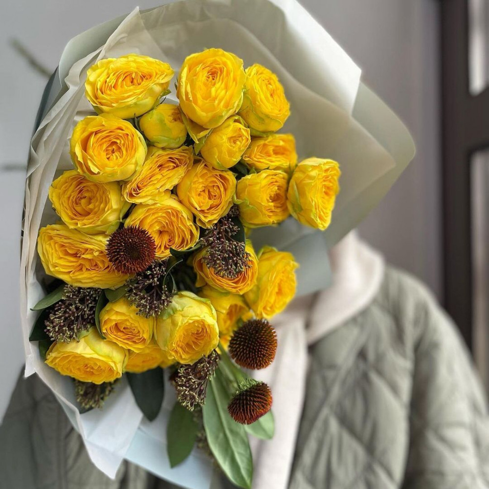 Букет цветов «Желтые пионовидные розы» - фото 2